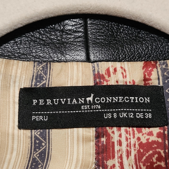 PERUVIAN CONNECTION Coat Womens Size 8 Brown Alpaca Wool Tweed Leather Old Money - Picture 4 of 16